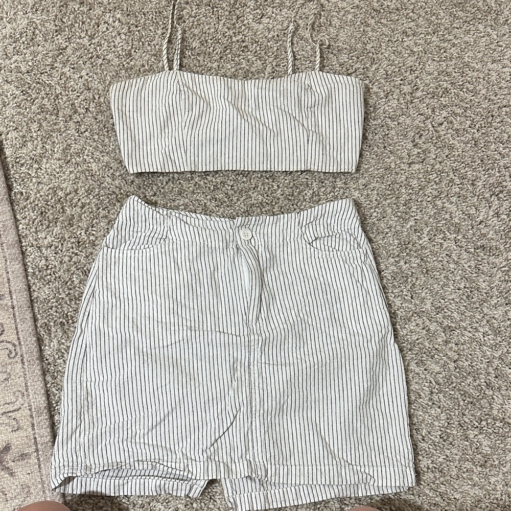 Brandy Melville Black and White Striped Set- Top & Mini Skirt